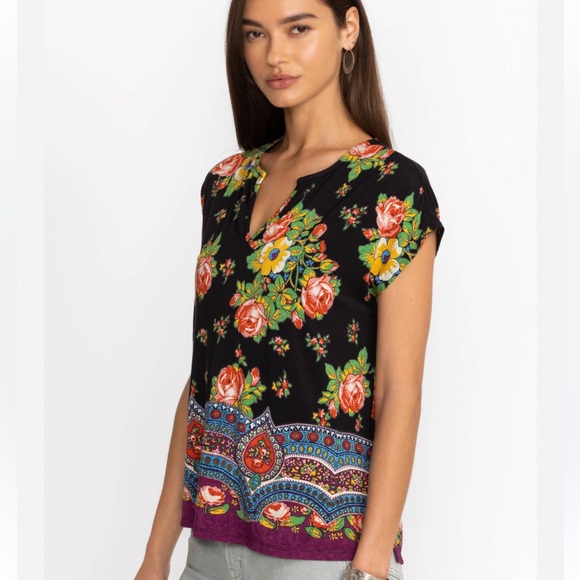 Johnny Was Tops - Johnny Was Black & Vibrant Floral V-Neck Blouse